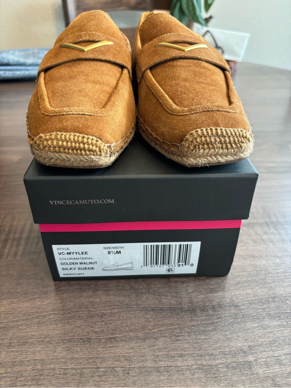 NIB Vince Camuto Myylee Suede Espadrille Loafers Golden Walnut 8.5M